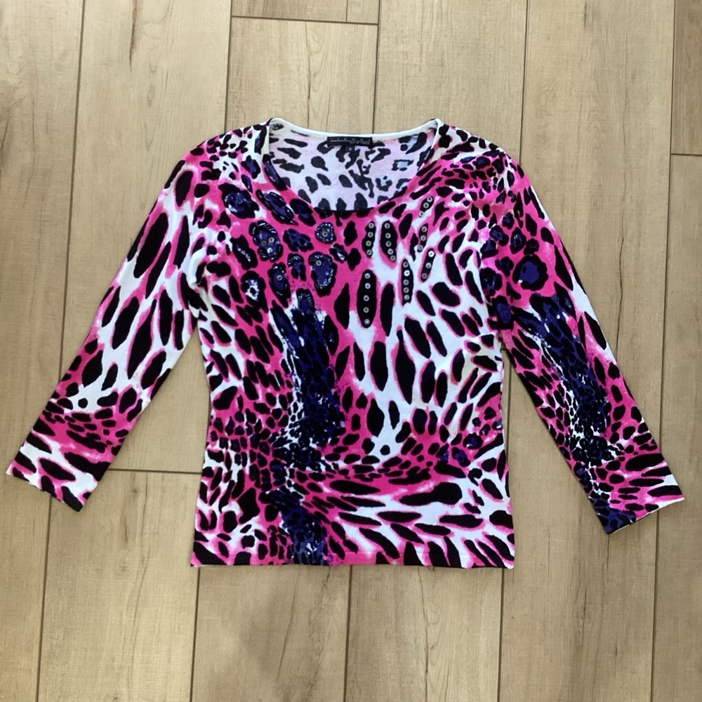Pierre New York Pink Leopard Print Top Size S
